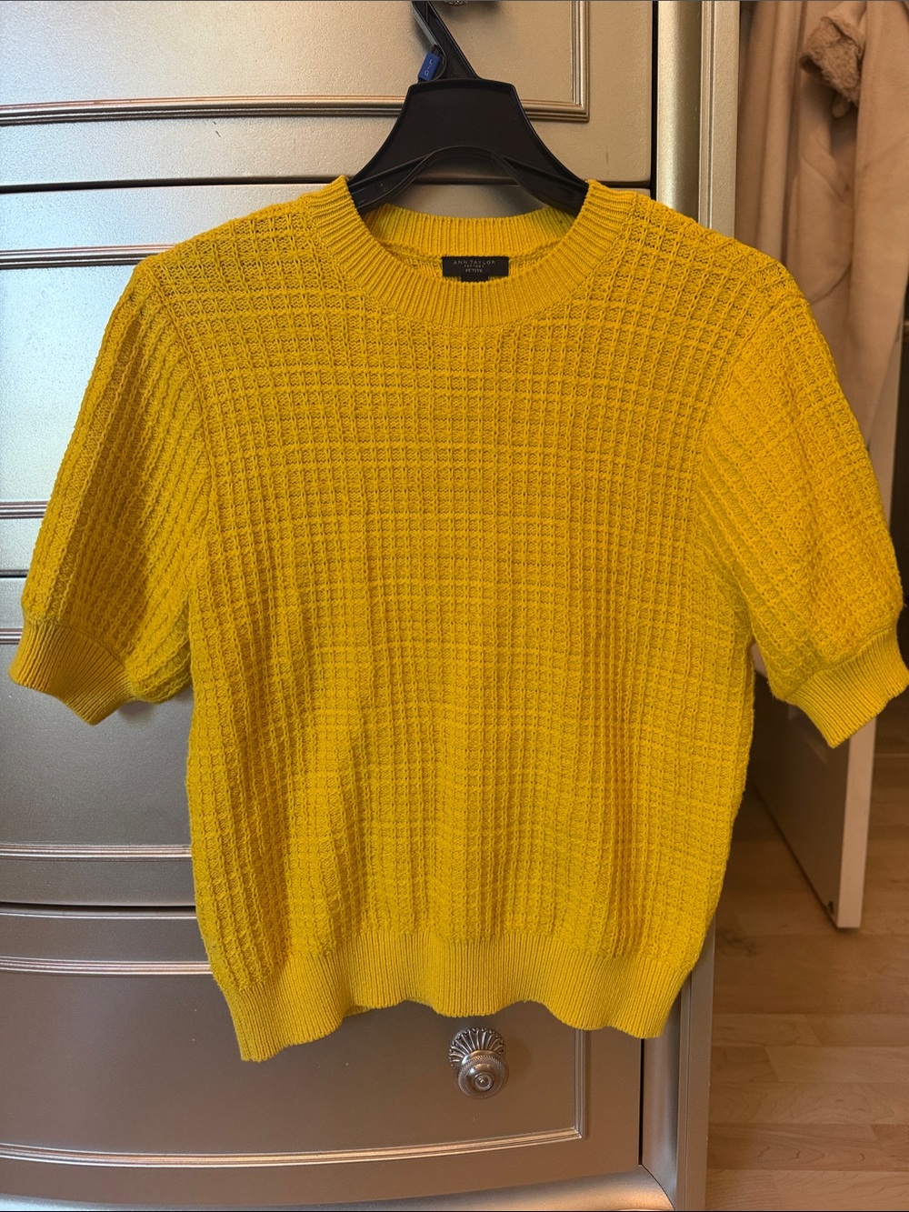 Ann Taylor Short-Sleeve Crew Sweater in Yellow